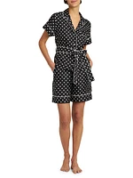 Polka-Dot Silk Belted Pajama Shirt