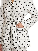 Polka Dot Silk Belted Pajama Top