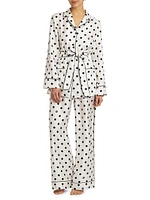 Polka Dot Silk Belted Pajama Top