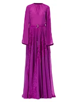 Lace & Chiffon Bell-Sleeve Gown