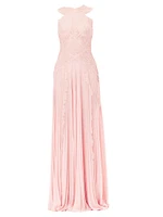 Lace & Pleated Chiffon Sleeveless Maxi Dress