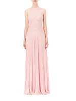 Lace & Pleated Chiffon Sleeveless Maxi Dress