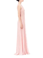 Lace & Pleated Chiffon Sleeveless Maxi Dress