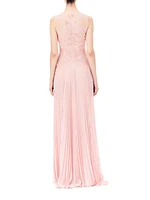 Lace & Pleated Chiffon Sleeveless Maxi Dress