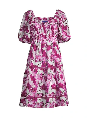 Tamara Orchid-Print Cotton Minidress