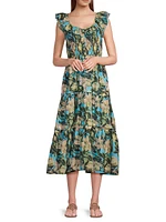 Tuscany Floral Cotton Midi-Dress