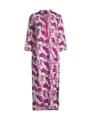 Clorinda Orchid-Print Cotton Midi-Dress