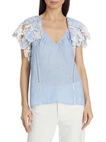 Hillary Crochet-Trimmed Linen Top