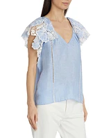 Hillary Crochet-Trimmed Linen Top