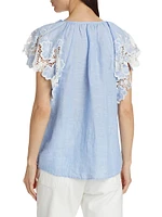 Hillary Crochet-Trimmed Linen Top