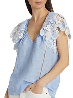 Hillary Crochet-Trimmed Linen Top