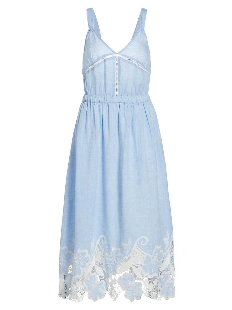 Aubriella Linen Lace-Trimmed Midi-Dress