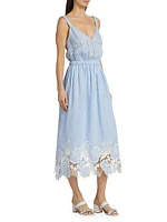 Aubriella Linen Lace-Trimmed Midi-Dress