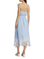 Aubriella Linen Lace-Trimmed Midi-Dress