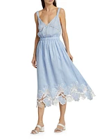 Aubriella Linen Lace-Trimmed Midi-Dress