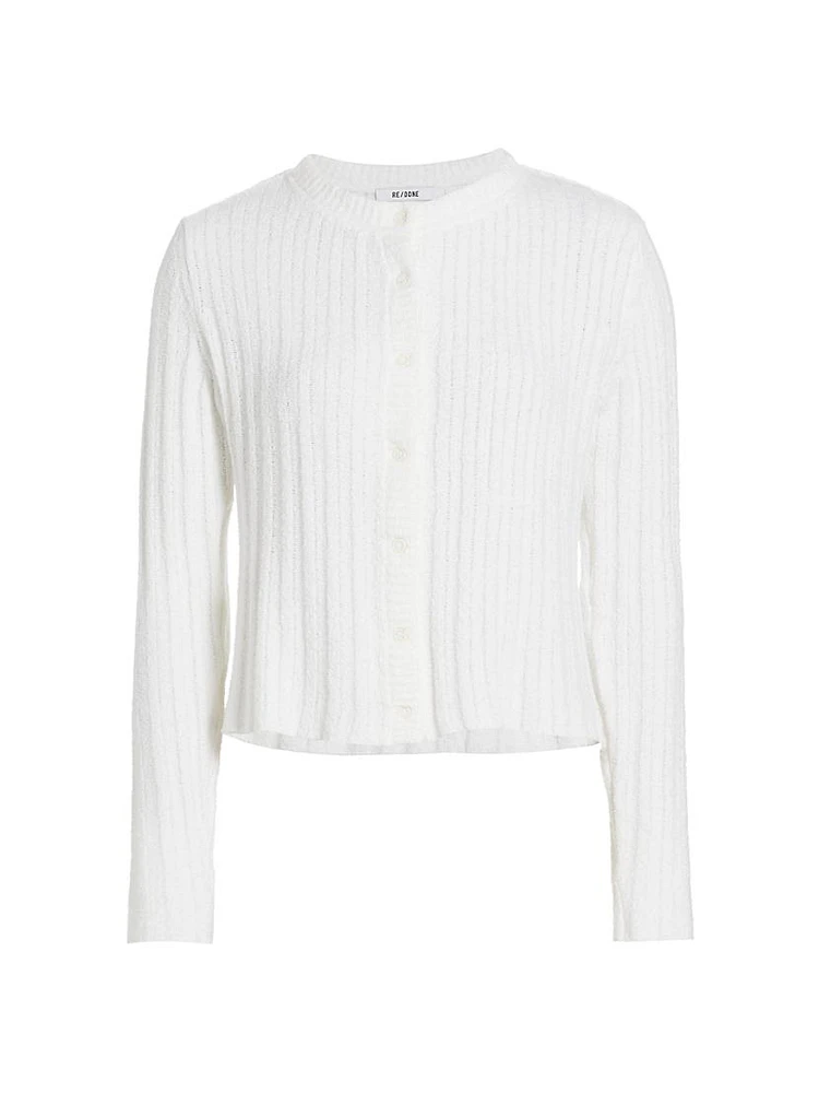 Terry Rib-Knit Crewneck Cardigan