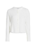 Terry Rib-Knit Crewneck Cardigan