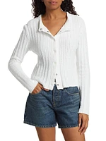 Terry Rib-Knit Crewneck Cardigan