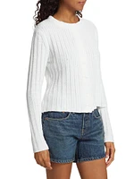 Terry Rib-Knit Crewneck Cardigan