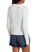 Terry Rib-Knit Crewneck Cardigan