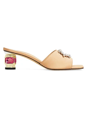 Aurum 50MM Crystal-Embellished Silk Mules