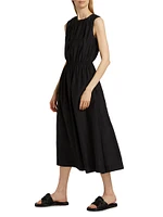 Aphrodite Gathered Cotton-Silk Midi-Dress