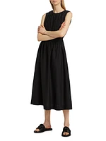 Aphrodite Gathered Cotton-Silk Midi-Dress