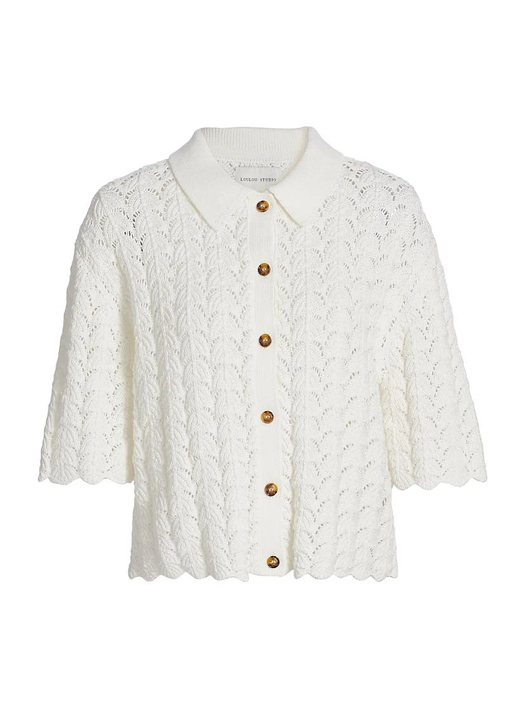 Adria Pointelle Knit Cotton Cardigan