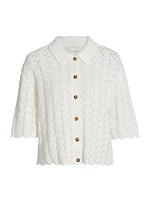 Adria Pointelle Knit Cotton Cardigan