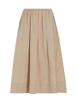 Gathered Utility Cotton Poplin Midi-Skirt