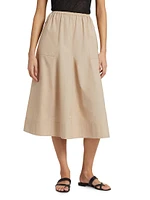 Gathered Utility Cotton Poplin Midi-Skirt