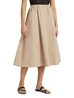 Gathered Utility Cotton Poplin Midi-Skirt