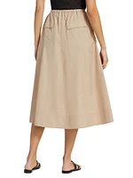 Gathered Utility Cotton Poplin Midi-Skirt