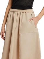 Gathered Utility Cotton Poplin Midi-Skirt