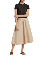 Gathered Utility Cotton Poplin Midi-Skirt