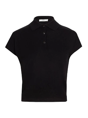 Cap-Sleeve Knit Polo Shirt