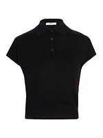 Cap-Sleeve Knit Polo Shirt