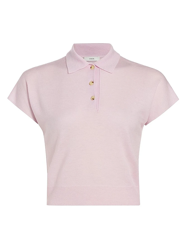 Cap-Sleeve Knit Polo Shirt