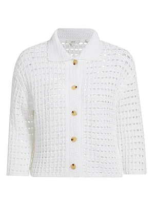 Block-Stitched Cotton Crop Cardigan