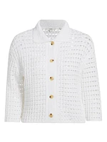 Block-Stitched Cotton Crop Cardigan