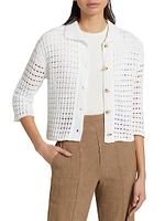 Block-Stitched Cotton Crop Cardigan