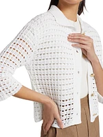 Block-Stitched Cotton Crop Cardigan