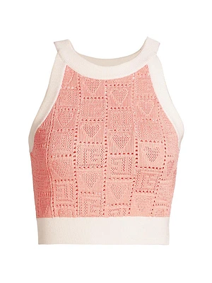 Heart Pointelle Halter Knit Crop Top