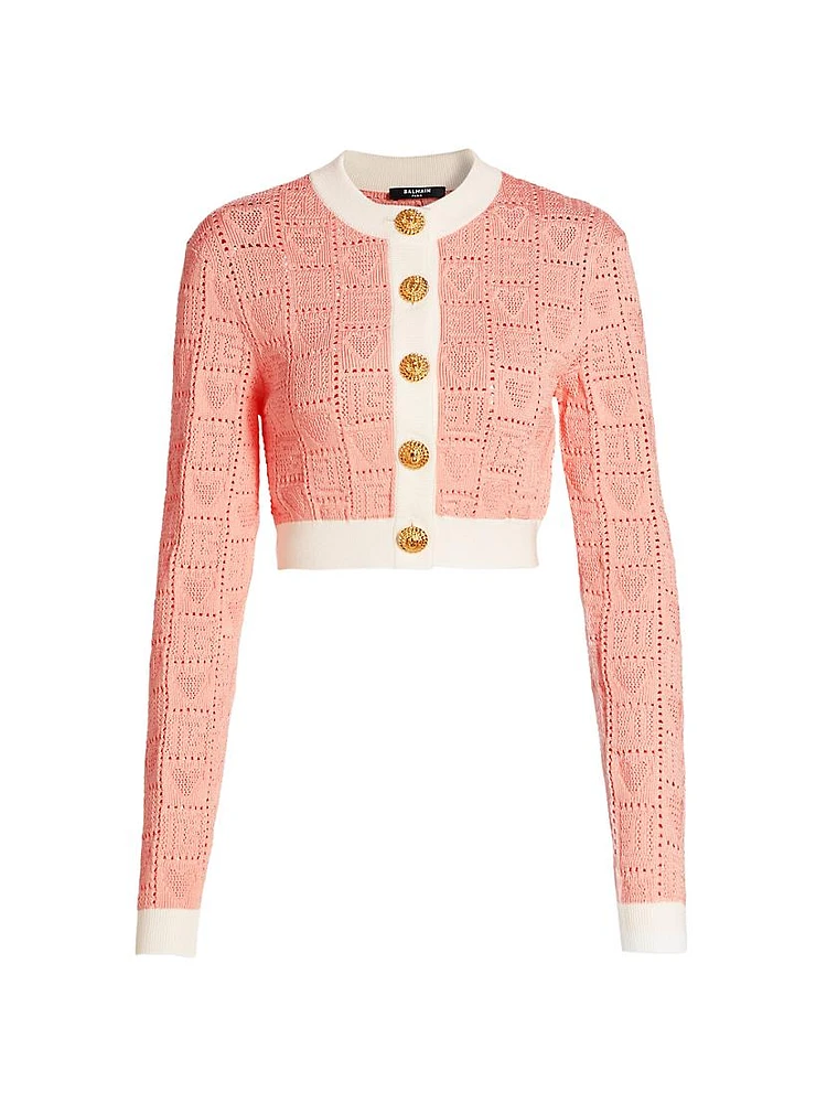 Heart Pointelle Knit Crop Cardigan