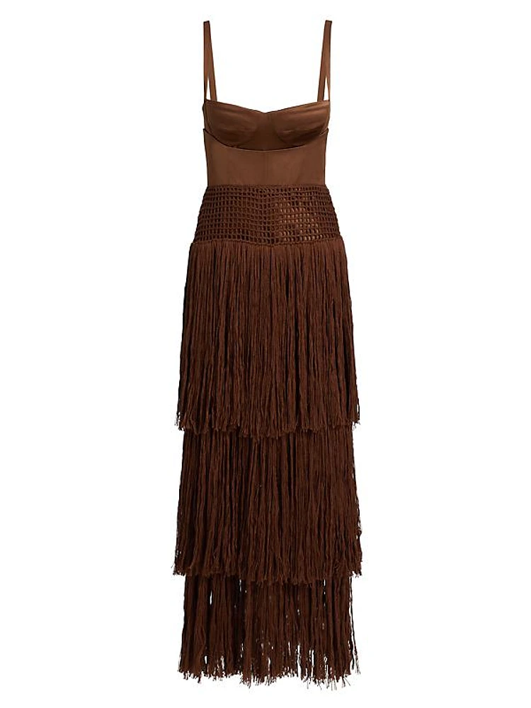 Bustier Silk Fringe Crochet Dress