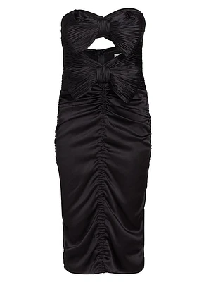 Bow-Accented Strapless Ruched Dress