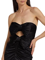 Bow-Accented Strapless Ruched Dress