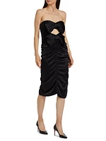 Bow-Accented Strapless Ruched Dress