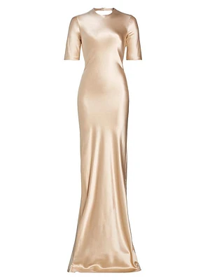 Short-Sleeve Silk Charmeuse Gown