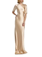 Short-Sleeve Silk Charmeuse Gown